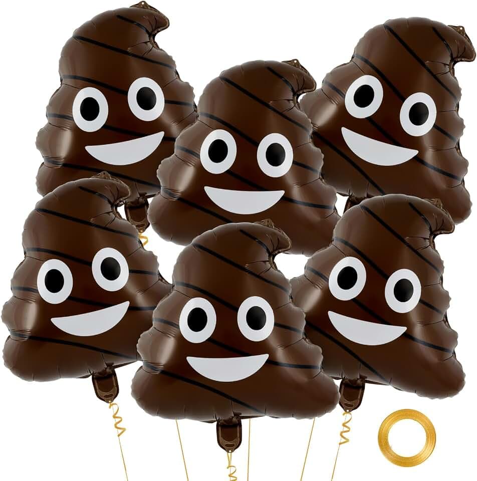 6 Pcs Funny Poop Balloons,22 Inch Poo Aluminum Foil Balloon,Prank Joke Party Decoration for Teen Boys Office Halloween Prank Interactive Gag Gifts