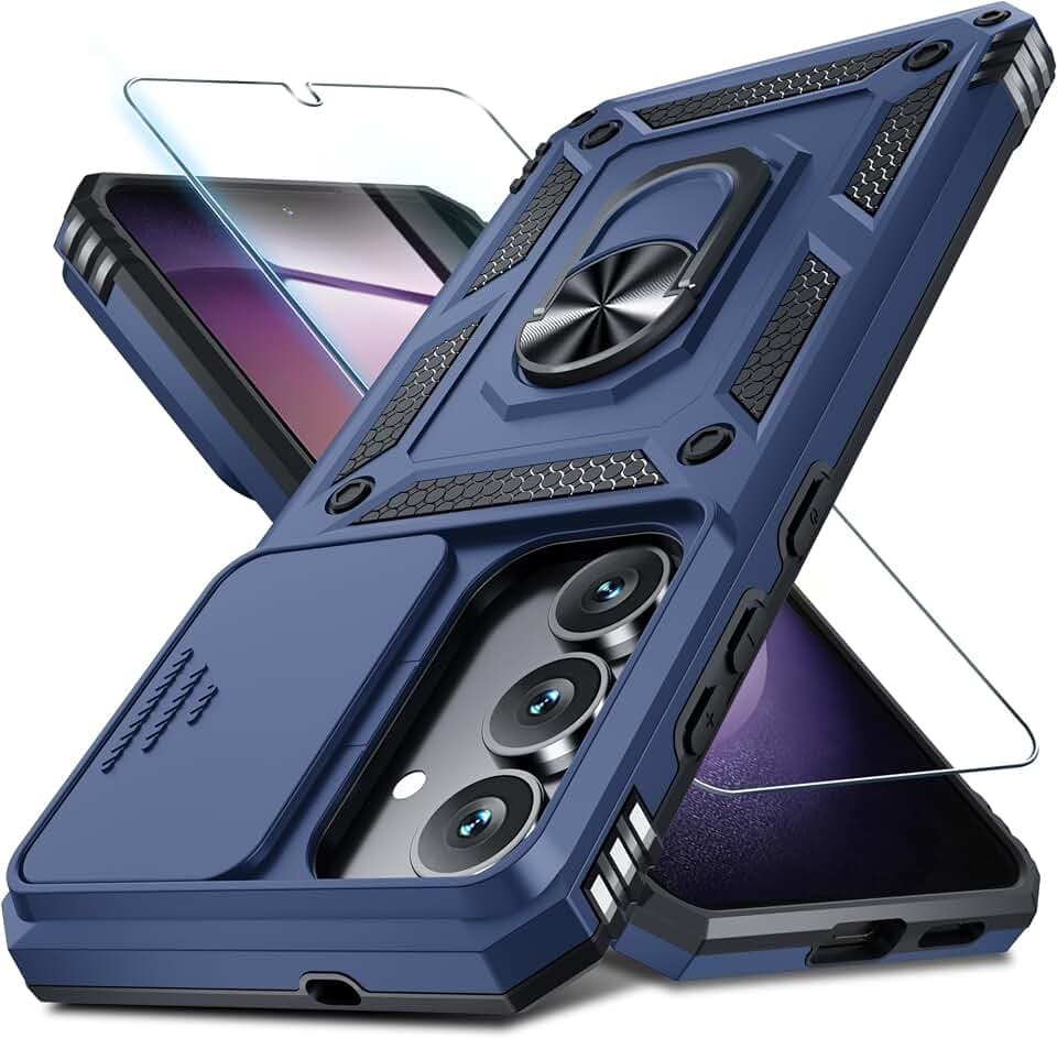 Janmitta for Samsung Galaxy S25 FE Case Built in Slide Camera Cover,Blue