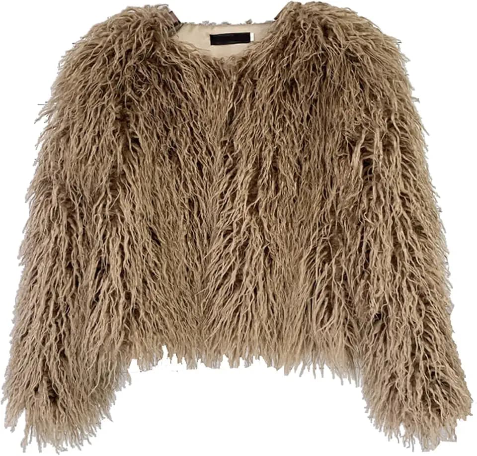 Damen Winterjacke Vorne Offen Kurz Kunstfell Jacke Kunstpelz Mantel Herbst Winter Warme Oberbekleidung Für Damen