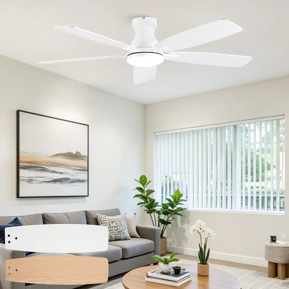 NKPU 52 Inch Low ProfileCeiling Fans with Lights,White