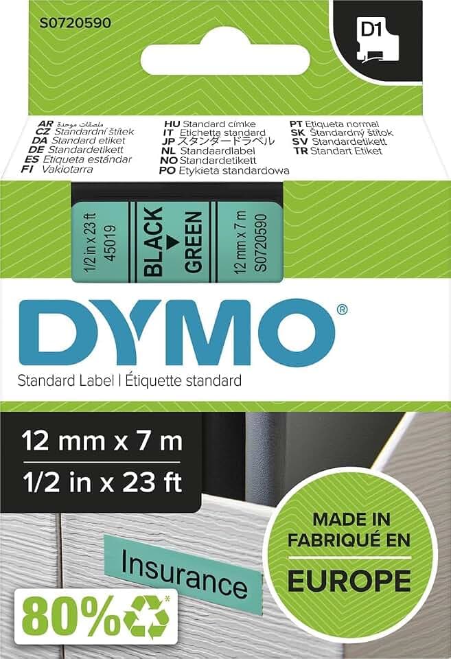 Dymo cf5nastri D1 12 mmx7 m Schwarz/Grün