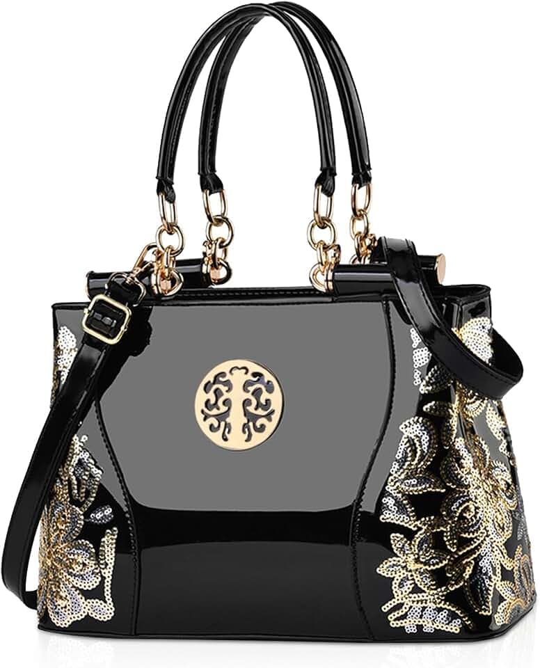 NICOLE & DORIS Lackleder Handtasche Damen Umhängetaschen Elegante Schultertasche Frauen Shopper großer Kapazität Henkeltasche mit Stickerei