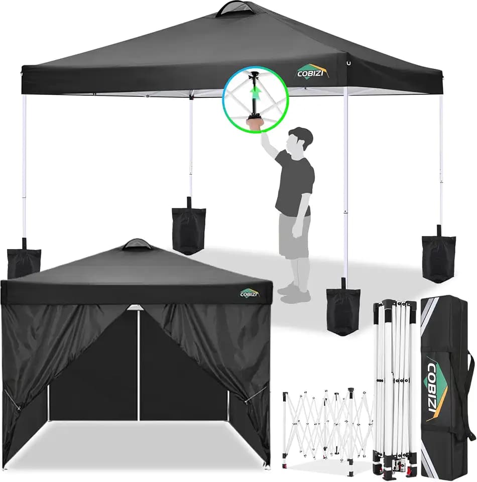 COBIZI faltpavillon 3x3,pavillon 3x3 wasserdicht stabil Winterfest,mit 4 Seitenteilen,4 Sandsäcke und Entlüftung,UV Schutz 50+,pop up pavillons faltbar partyzelt 3x3m für Outdoor Garten(Schwarz