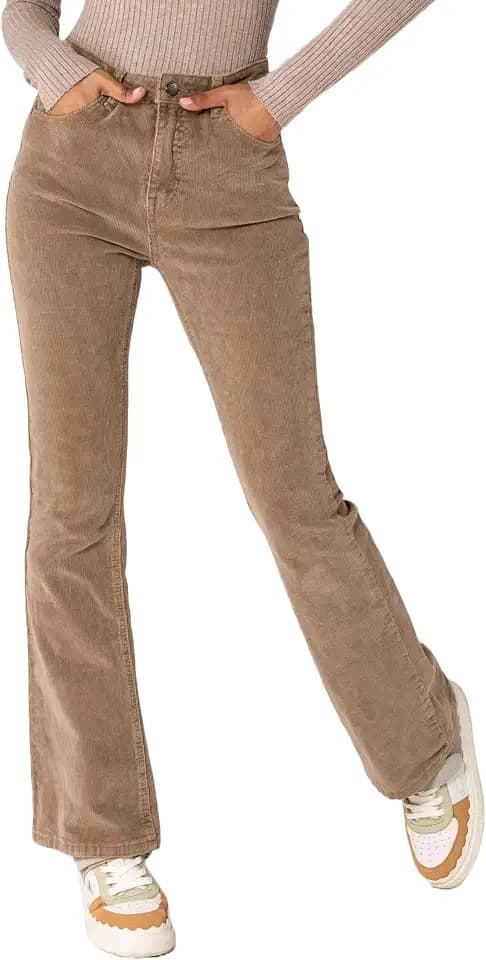 Nina Carter J221 Damen Hochtaillierte Bootcut Stretch-Cordhose aus Samtigem Kordel Vintage Schlaghose Cordjeans