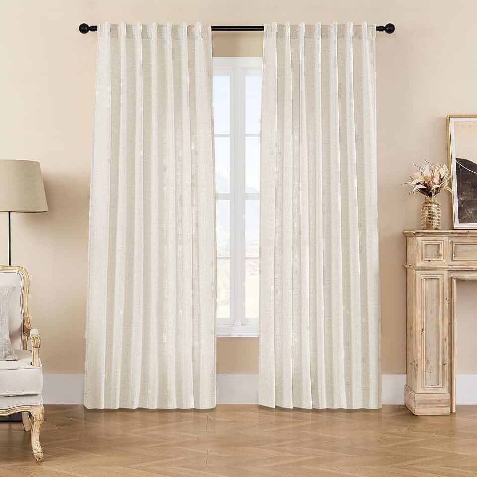 Joydeco Linen Curtains 2 Panel Set,Light Filtering, Ivory on Linen Curtains 84 Inch Curtains for Living Room, Cream Drapes 84 Inches Long Rod Pocket Back Tab Curtains (84" L x 37" W)