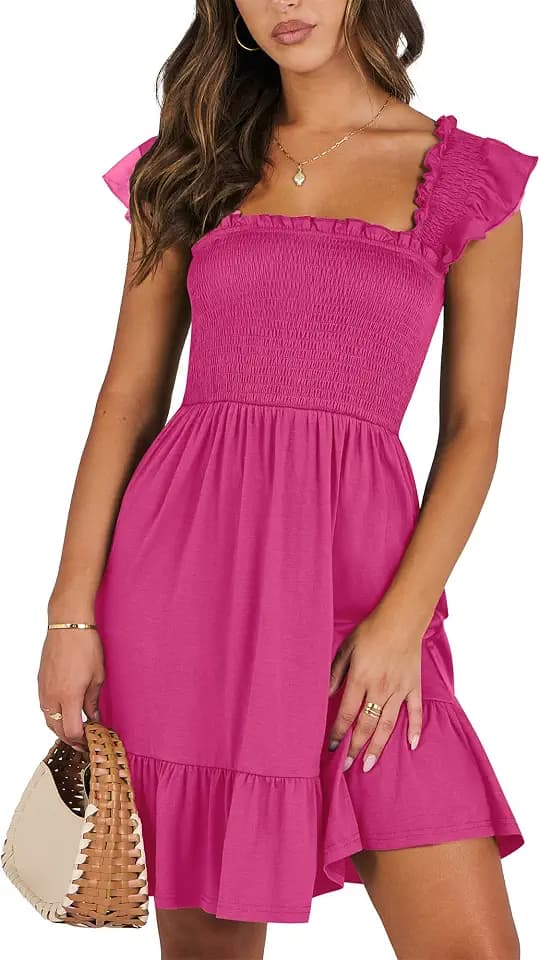 ANRABESS Womens Casual Summer Dress Boho Smocked Beach Cute Teen Sundress
