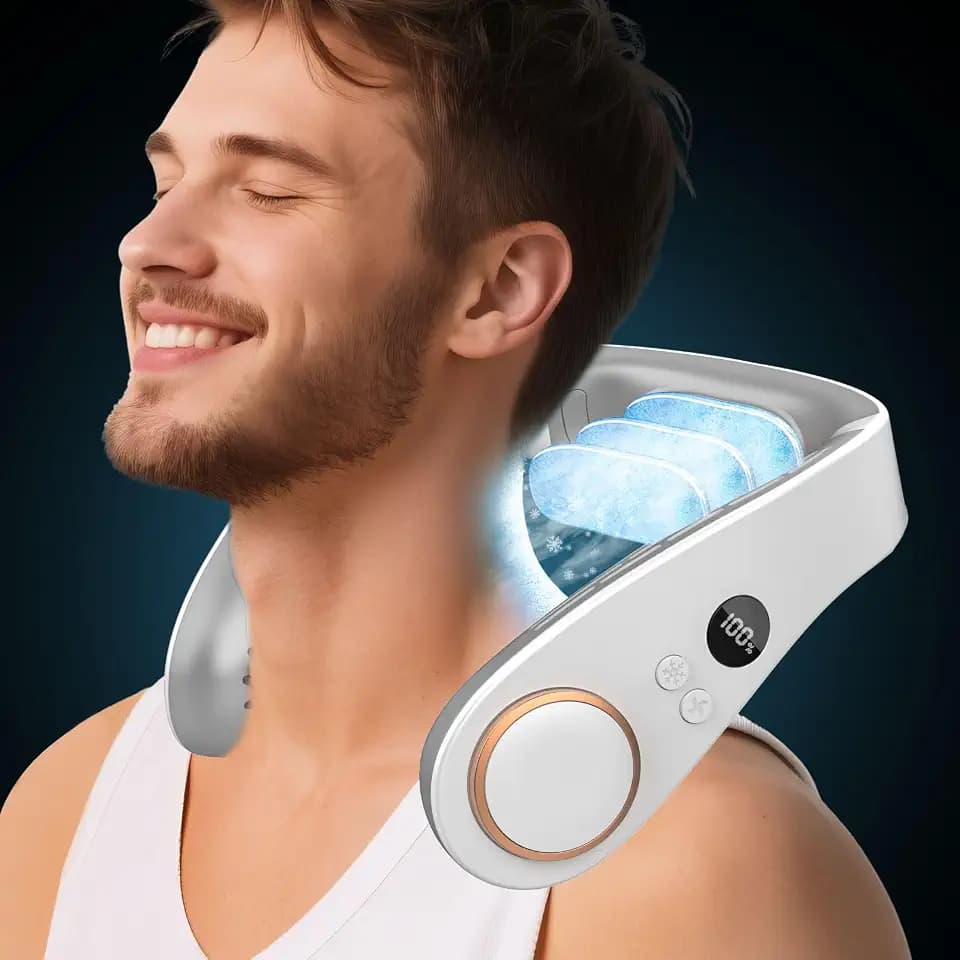 Neck Fan Air Conditioner,Neck Fans that Blow Cold Air,[3-19.5 Hours] Long Battery Life Neck Coolers for Extremely Hot Weather Flashes,Fanless Handsfree Hangs Fan Around Neck Headband Devices Green