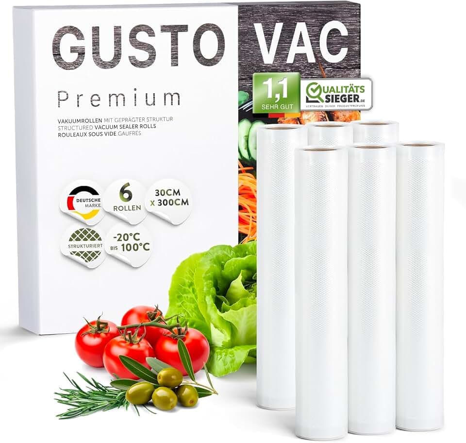 Premium Vakuumrollen, 6 Rollen 30x300cm, Vakuumierfolie, Profi- Vakuumierbeutel für Vakuumierer, Kochfest & Sous Vide Gefrierbeutel, Lebensmittel Vakuumiergerät beutel, BPA-frei