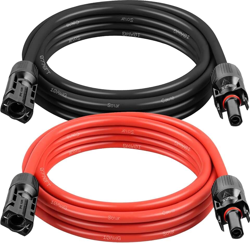 Solar Panel Extension Cable - 10AWG 5FT Solar Wire with Female & Male Waterproof Connector PV Wire for RV, Photovoltaic Systems, Home, Boat, Solar Panels, Car(5 feet Red + 5 feet Black)