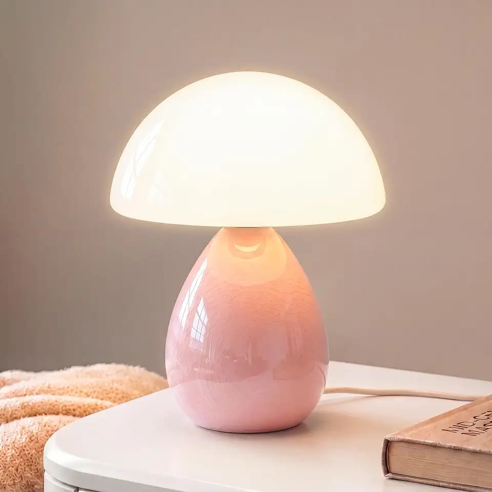 Dawnwake Mushroom Lamp Table Lamp for Bedroom-Small Desk Table Lamps,Pink