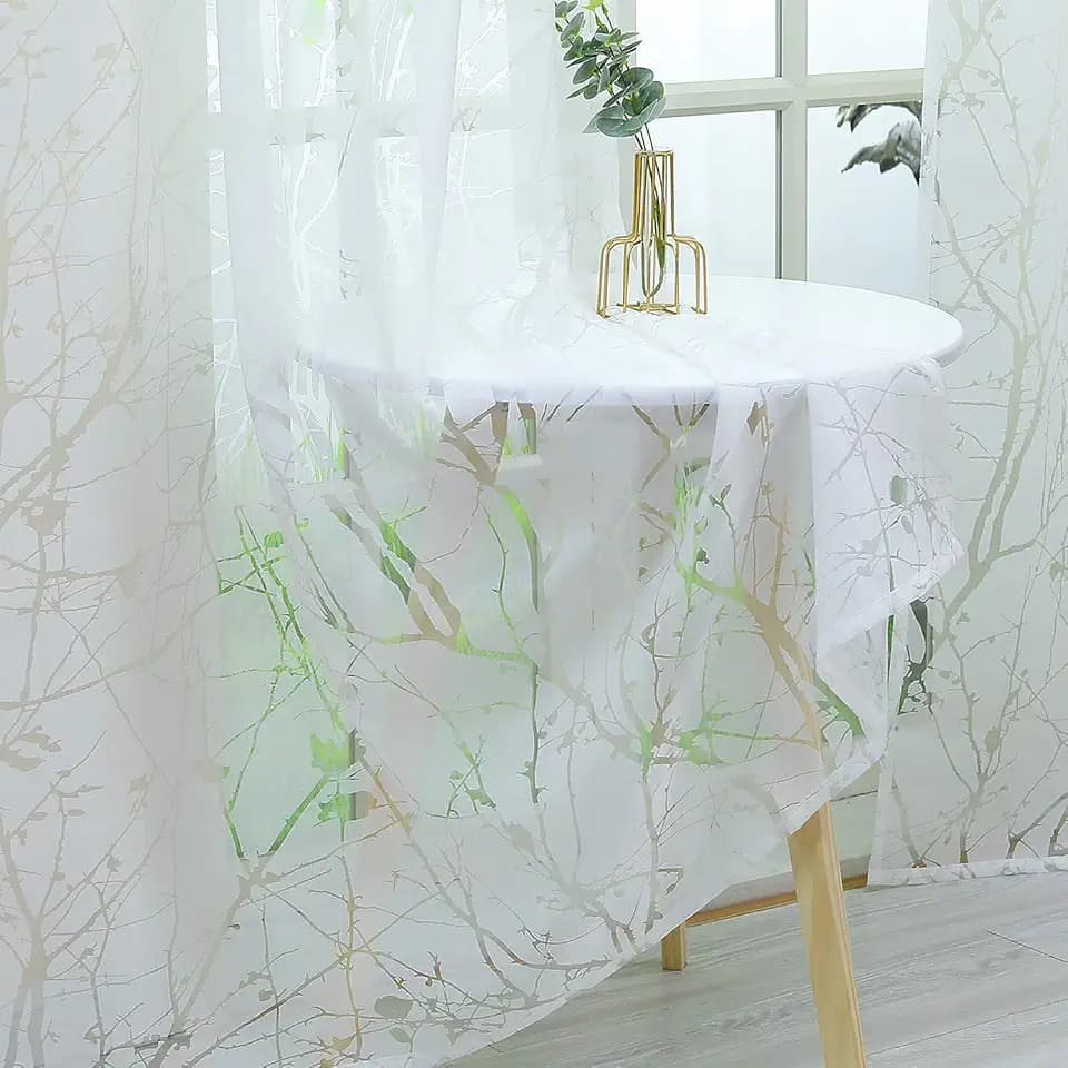 HeichkelL Gardine Ausbrenner Weiß Voile Kräuselband Vorhang Wohnzimmer Transparent Fenster Gardinenschals 1 Stück 225 cm x 140 cm(H x B)