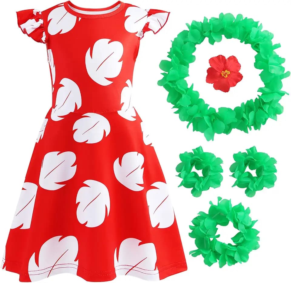 Obavioy Hawaiian Little Girl Costume Dress Leaf Summer Outfit for 2-10 Year