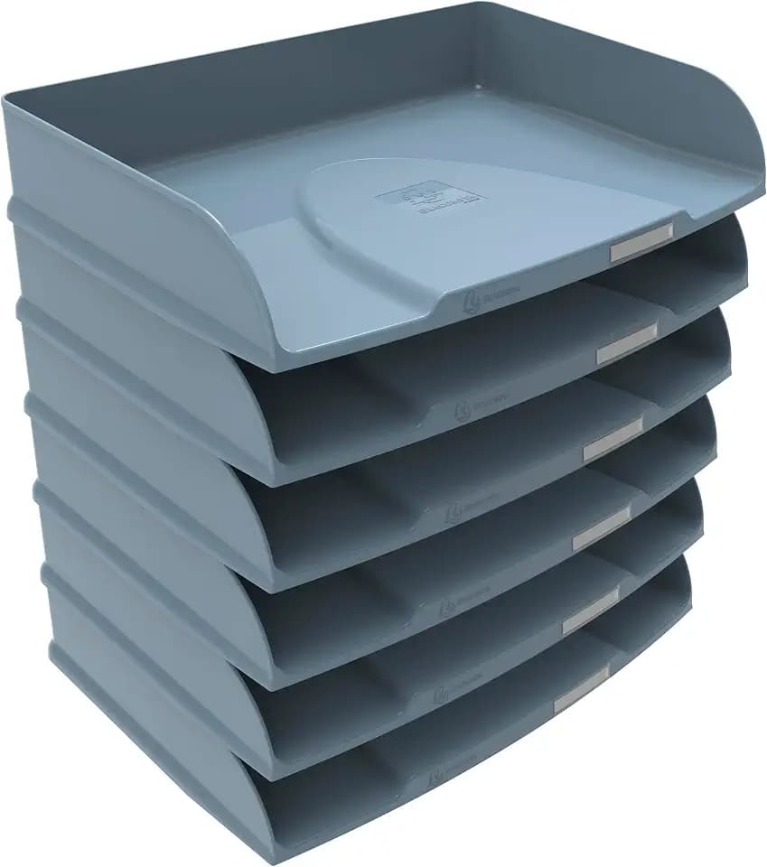 Exacompta - Combo Styli Autentik 10570D Briefablage, horizontal, für Dokumente im Querformat, mit Etikettenhalter, stapelbar, Maße: 25,5 x 36,5 x 6,5 cm, Blau, Grau, 6 Stück