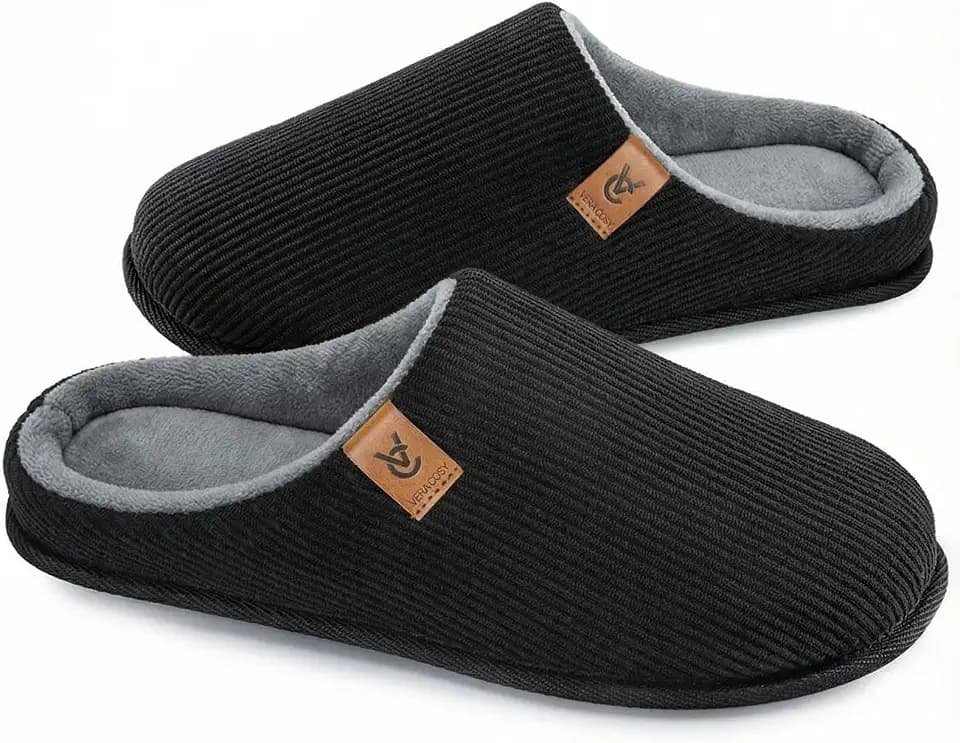 VeraCosy Men's Cozy Slip-on Slippers Corduroy Memory Foam House Shoes