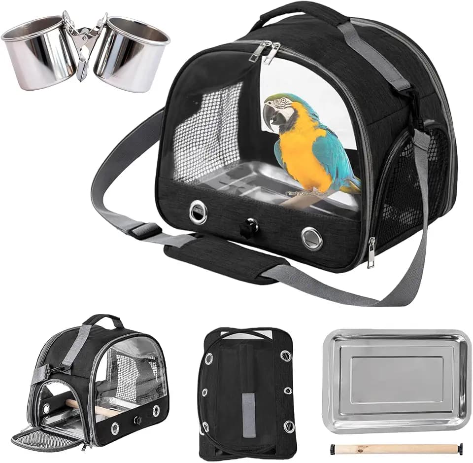 Transportbox Transportbehälter für Vögel: Rucksack für Vögel mit Sitzstange und Edelstahl Tablett, Leichter Atmungsaktiver Transportbox, Haustier Reisekäfig für Papageien Sittiche (Typ 3)