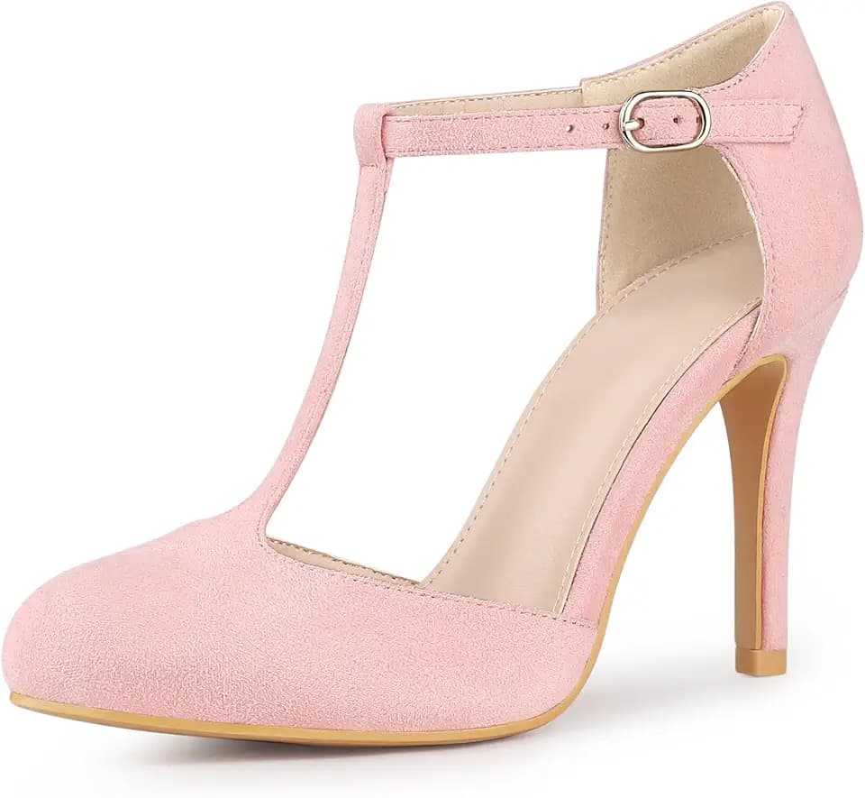 Allegra K Damen Pumps Runde Zehenpartie Stilettoabsatz mit Knöchelriemen