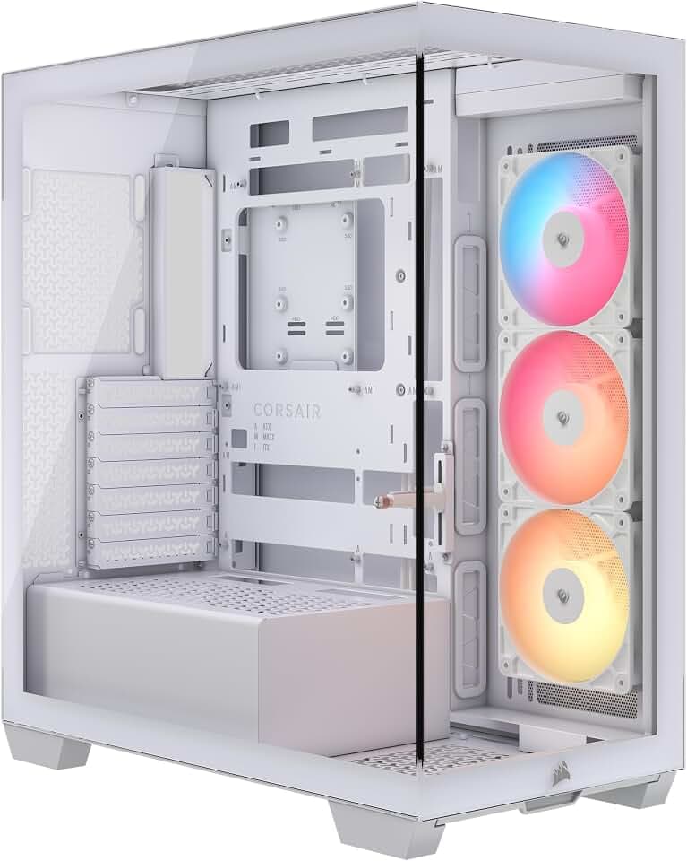 CORSAIR 3500X RS-R ARGB Panoramaglas Mid-Tower-PC-Gehäuse – 3 x RS120-R ARGB-Lüfter Inklusive, Platz für bis zu 10 x 120-mm-Lüfter, Kompatibel mit Motherboards mit Rückseitigem Anschluss – Weiß