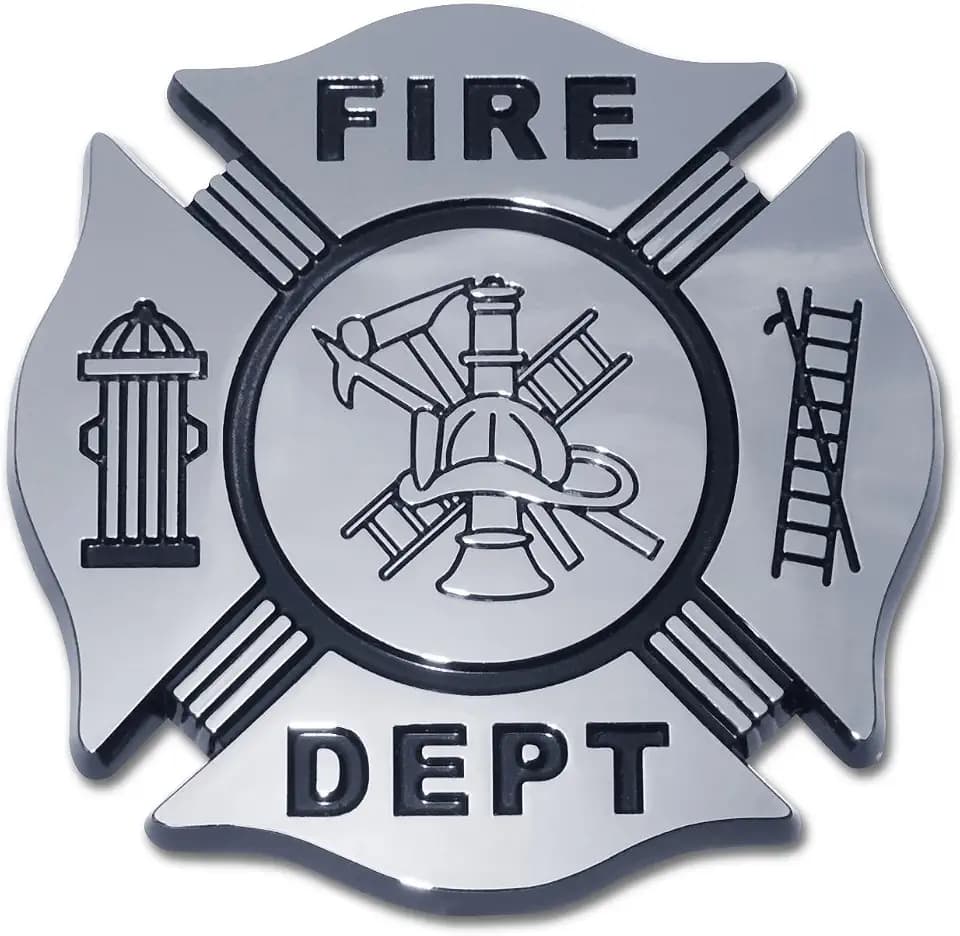 Elektroplate Fire Department Cross Chrome Car Emblem Black