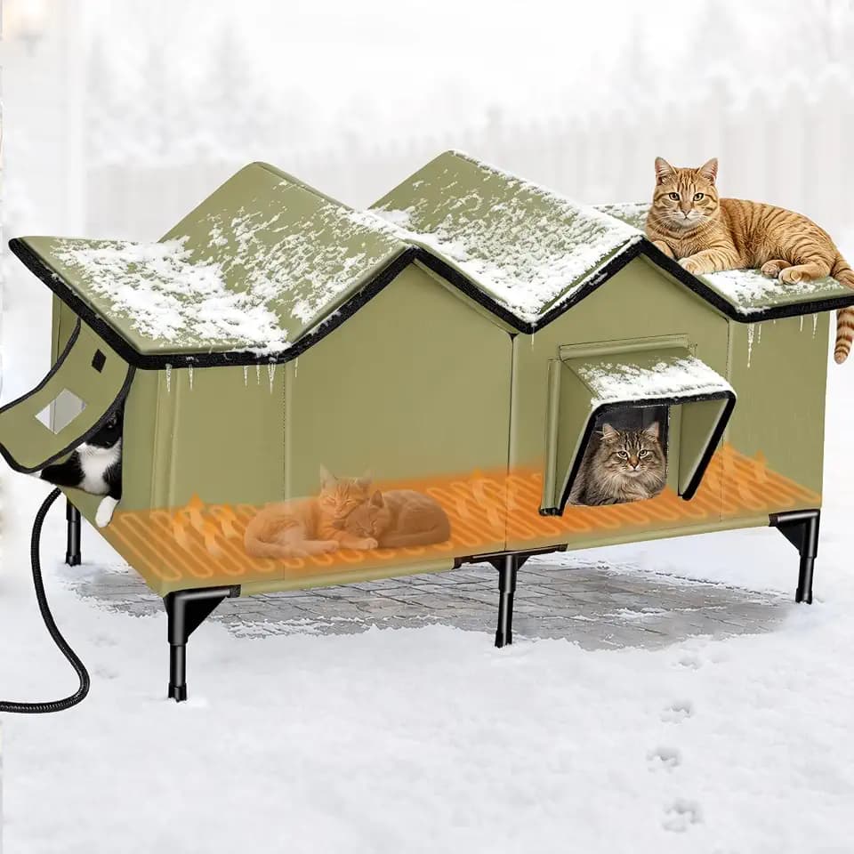 Heated Cat House for Outside, Outdoor Heated Cat House Weatherproof
