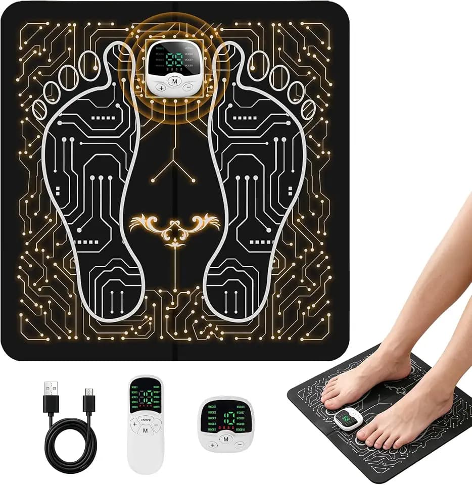 EMS Fußmassagegerät, fussmassagegerät, Elektrische Fußmassageräte mit Display, Impuls-Fußmassagematte, 10 Massagemodi, 30 Intensitätsstufen, 20-Minuten-Timer, Fernbedienung, Fördert die Durchblutung