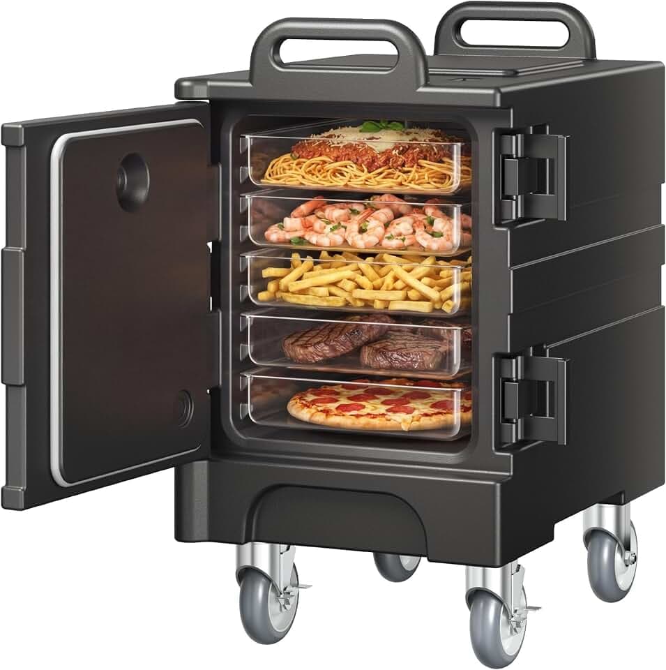 VEVOR Isolierter Speisenbehälterträger Warmhaltebox für Gastronomie 75 L, Speisenbehälter mit Doppelschnallen & Griffen, Speisenbehälterträger Lebensmitteltransportbox für Restaurant (ohne Tablett)