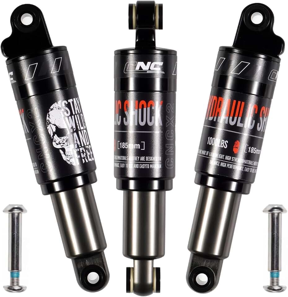 CNC Mountain Bike Rear Shock 120mm 125mm 150mm 165mm 185mm 190mm 200mm, Bicycle Shock Absorber Hydraulic Rear Suspension Shock for Mtb Mtn ebike Dmn.185mm x1000lbs