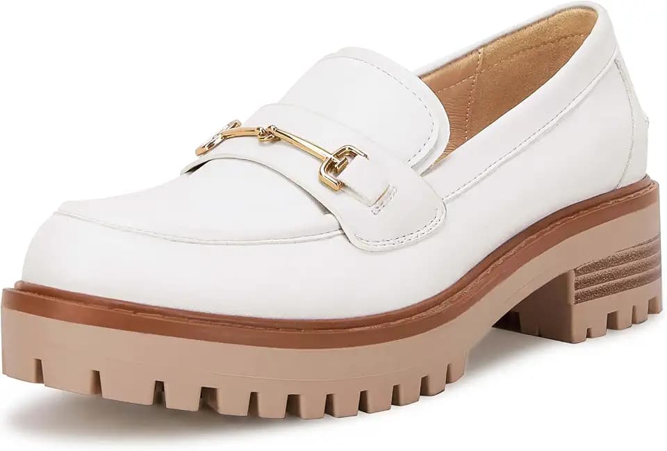 VETASTE Women's Platform Chunky Heel Loafers Slip on Business Casual Shoes