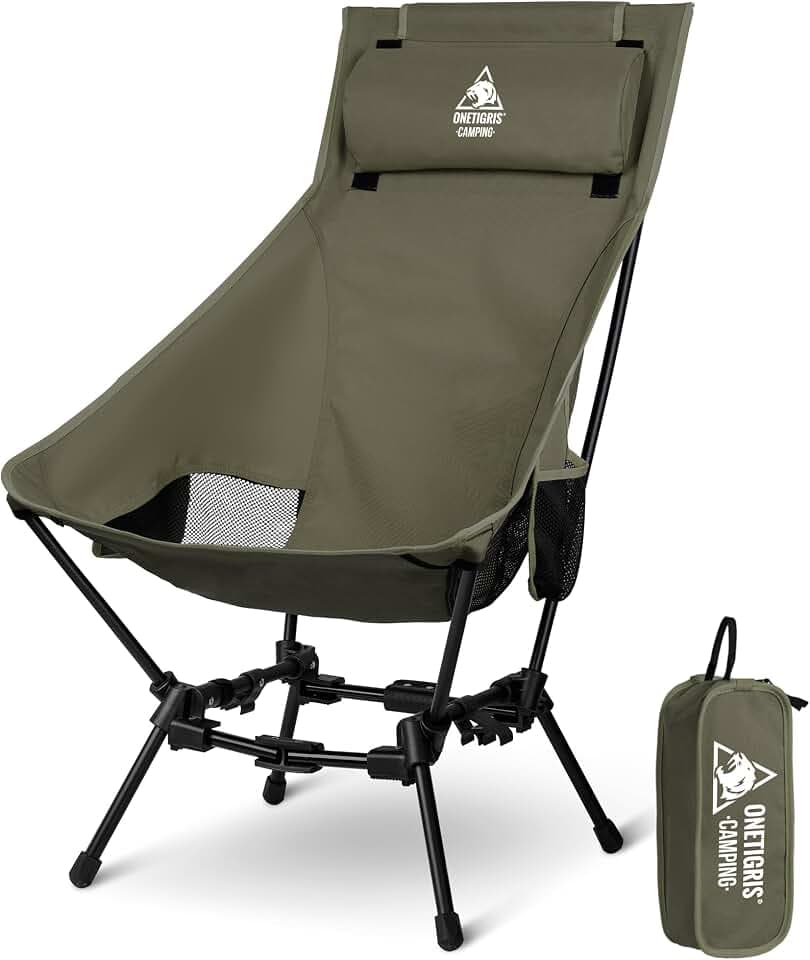 OneTigris DRAGONHIDE Campingstuhl Hochlehner faltbar 125 kg, Klappstuhl Camping leicht, Angelstuhl klappbar mit 2 Seitentaschen, Faltstuhl Ultraleicht für Outdoor, Wandern