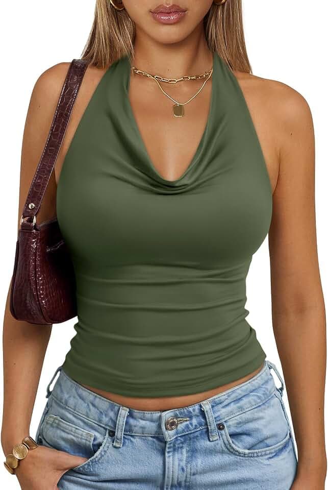 Trendy Queen Halter Tops for Women Going Out Summer Top
