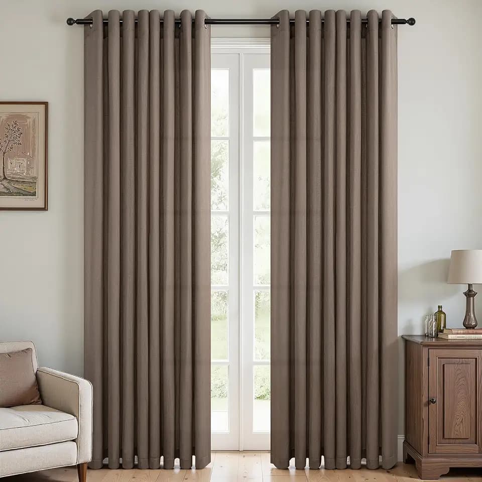 Topfinel 2 Stücke Leinen Gardinen Wohnzimmer Rideaux Chambre Adult Salon Gardinen Halbtransparent Voile Vorhänge mit Ösen Vorhang Dunkelbraun 140x245cm Schlaufenschal