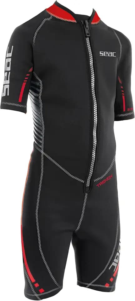 SEAC Trendy Kid, einteiliger kurzer Neoprenshorty aus 2,5 mm Neopren mit Reißverschluss vorne, zum Schnorcheln, Surfen und Wassersport in gemäßigten Gewässern für Erwachsene und Kinder