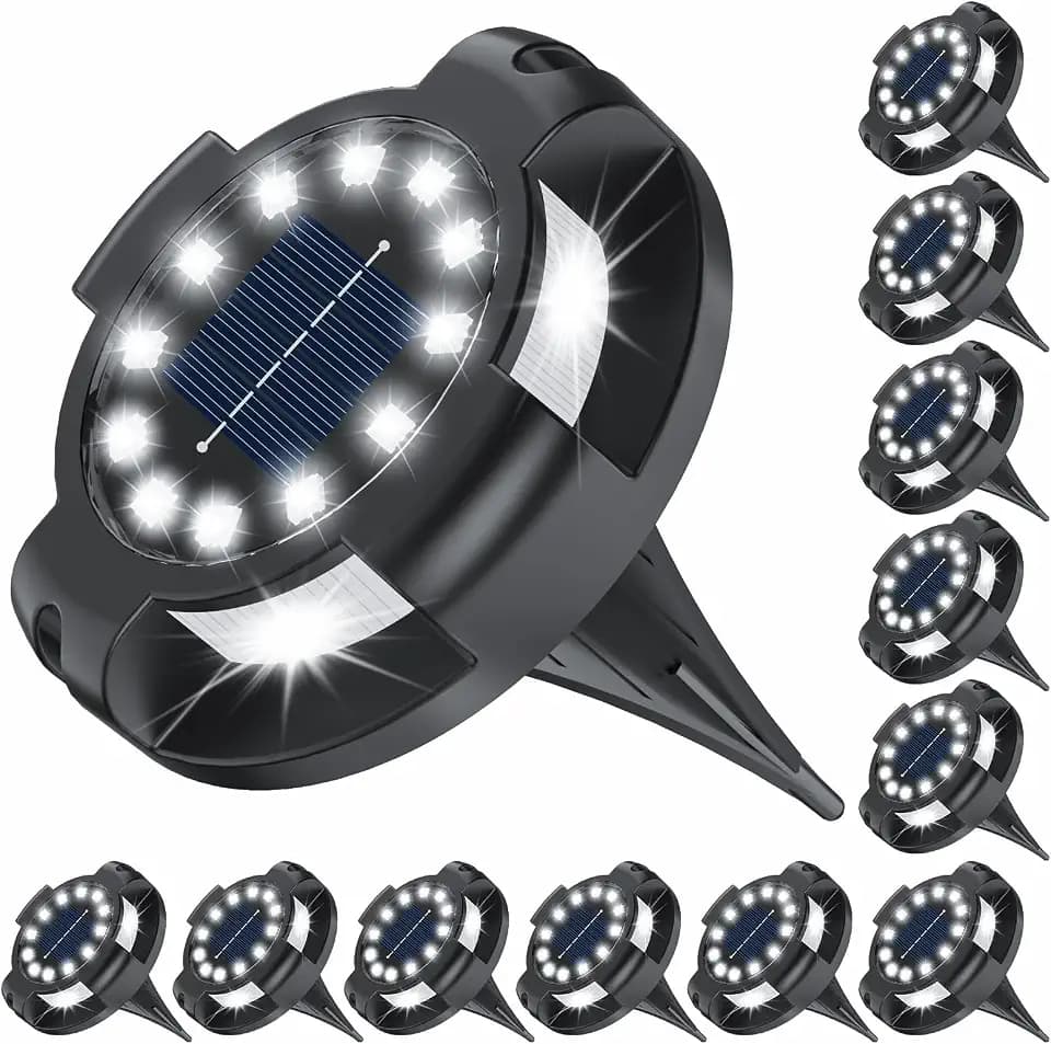 Solar Ground Lights 12 Pack, 4.3" Bright White 16 LEDs Solar Pathway Lights