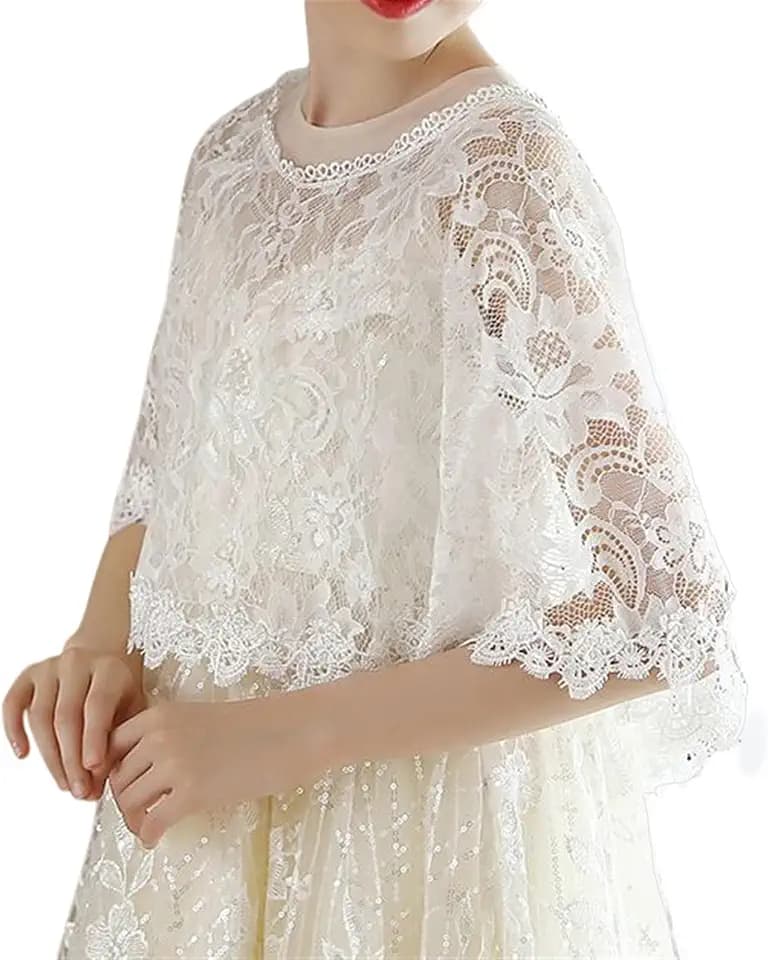 Lifup Girls Lace Flower Girl Bolero Shrugs Shawl Wrap Kids Spring Summer Dress Cover Up