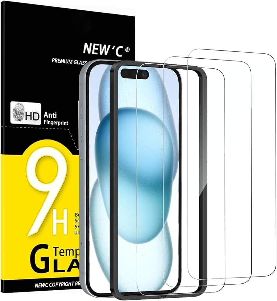 NEW'C Schutzfolie für iPhone 16/15 für Panzerglas mit Montagehilfe