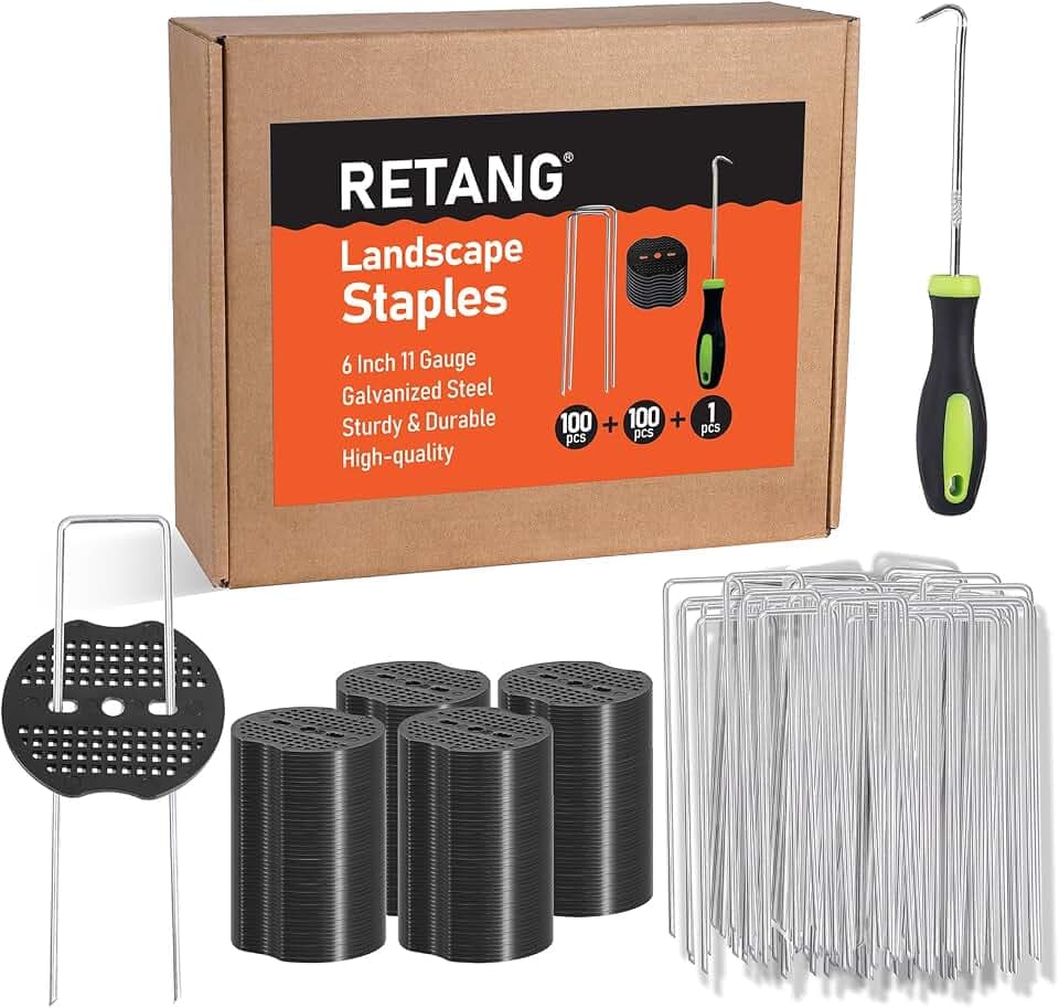 100 Pcs 6" 11 Gauge Landscape Staples with Gaskets & Remover Tool