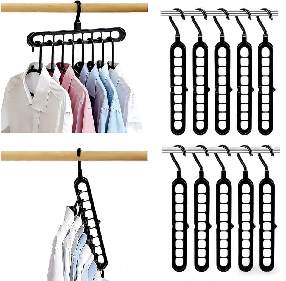 9 Space-Saving Hangers Heavy-Duty PP Plastic Tiered Hanger Organizer with Non-Slip Foldable Design, for Closet (Black, 10)