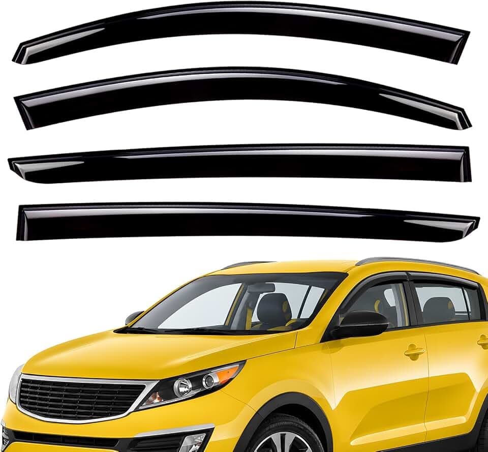 Extra Durable Window Deflectors Tape-On Window Visors Rain Guards Fit for Kia Sportage 2011-2016, Sun Visors, Wind Vent for Shades, Exterior Car Accessories - 4pcs. AG0089