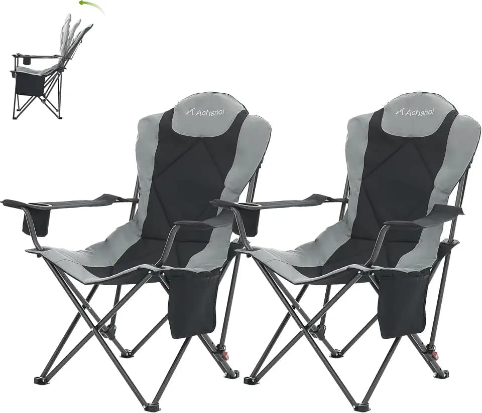 Aohanoi Camping Chairs, Portable 2 Pack Camp Chairs for Heavy People with Adjustable Angled Backrest, Outdoor Folding Camping Chairs for Outside Supports up to 350lbs, Carry Bag Included