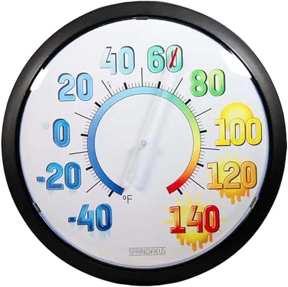 Springfield Big & Bold Outdoor Wall Thermometer, 13.25-Inch High Temperature Weather-Resistant Patio Thermometer with Easy-to-Read Colorful Display for Backyard, Porch, Garden, or Deck, White