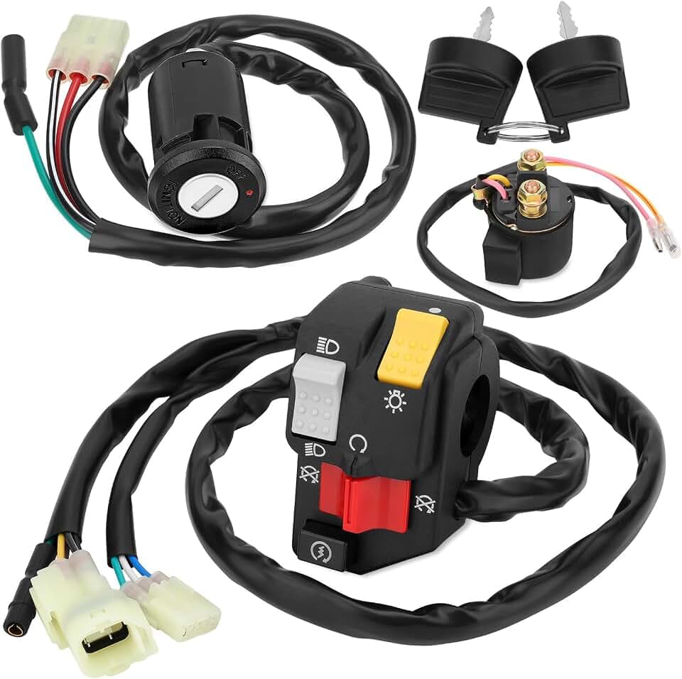 M MATI Handlebar Key Starter Relay Switch Kit for Honda TRX250EX 250EX Sportrax 250 2006-2007 35200-HN6-A31 35100-HN6-A30 35850-HM8-A41