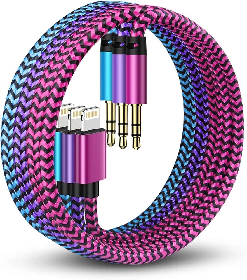 Lightning to 3.5mm Aux Cable 3Pack MFi Certified Braided Audio Cord Wire