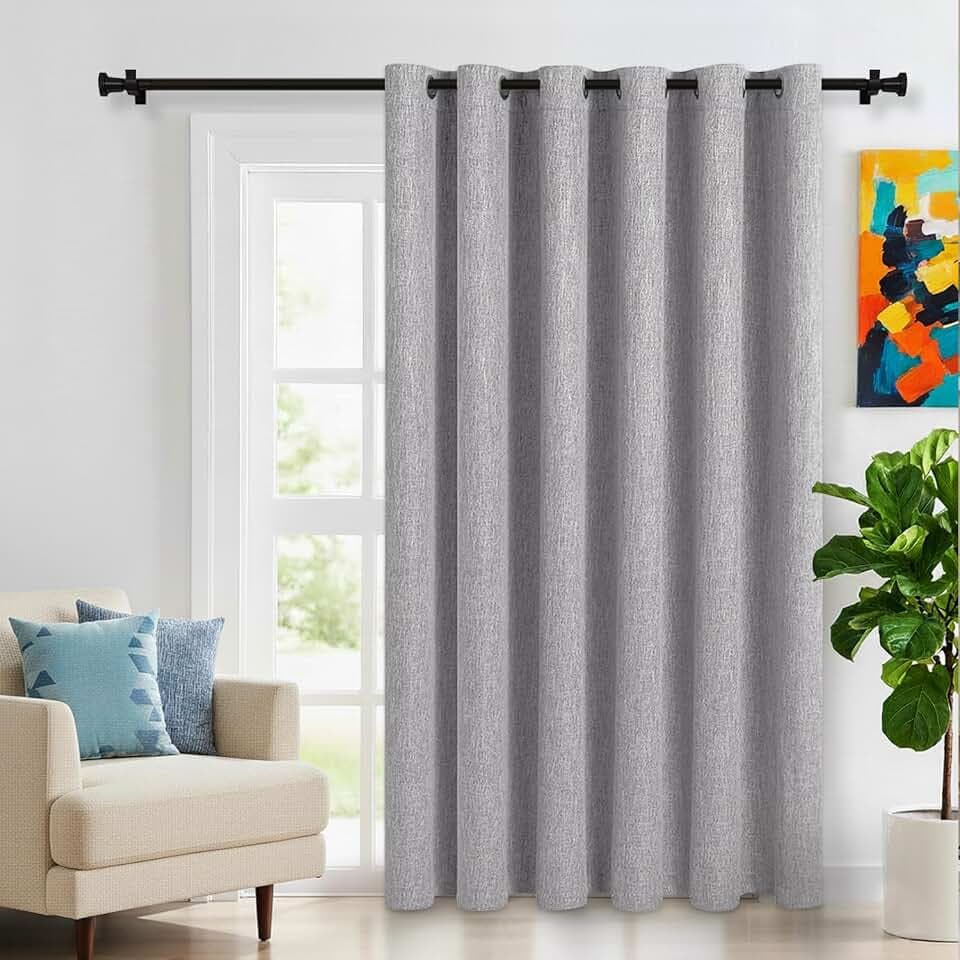 LORDTEX Linen Look Blackout Curtains for Bedroom - Extral Wide Thermal Insulated & Privacy Protection Patio Sliding Door Drape - Grommet Thick Textured Panel for Living Room, W100 x L96 inches, Silver