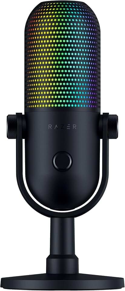 Razer Seiren V3 Chroma - RGB-USB-Mikrofon mit Tap-to-Mute (Reaktive Beleuchtung, Supernieren-Kondensator-Mikrofon, Digitaler Verstärkungsbegrenzer und integrierter Schockdämpfer) Schwarz