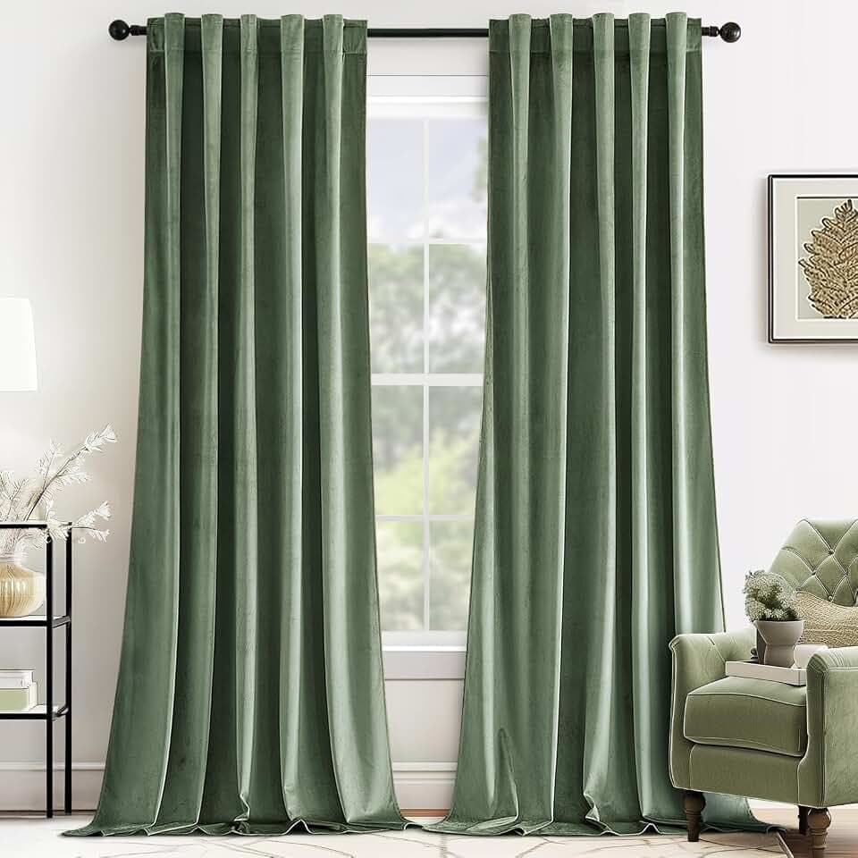 MIULEE Sage Green Velvet Curtains 52x84 inches Luxury Blackout Curtains