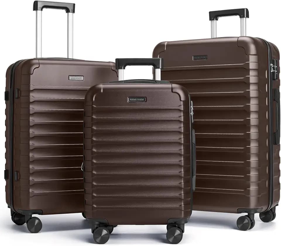 LIGHT FLIGHT Luggage Sets 3 Pcs Suitcase with Wheels,20"/24"/28",Brown