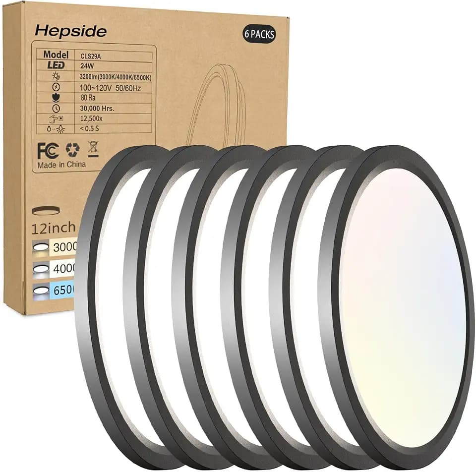 hepside 6PACK LED Flush Mount Ceiling Light,3000K-4000K-6500K & 150W Equivalent Modern Kitchen Recessed Ceiling Lamp 24W 3200Lm 12 Inch for Bathroom Closet Laundry Bedroom Hallway