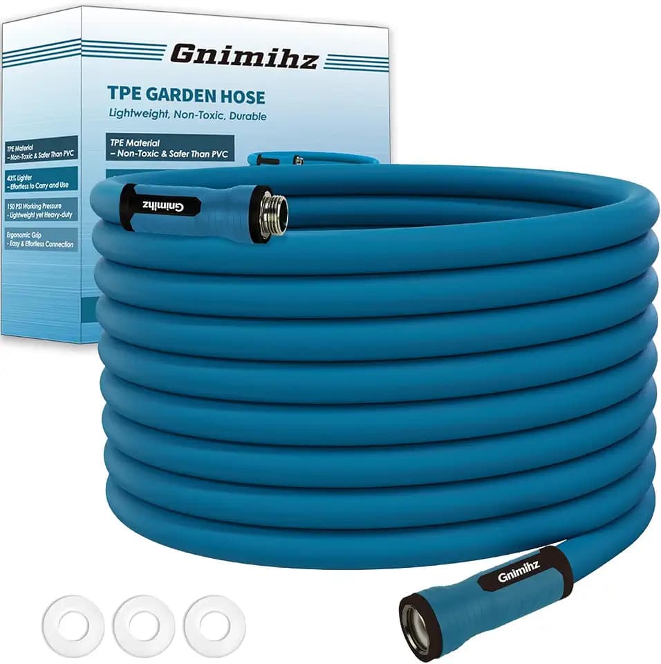 Garden Hose 5/8 in x 100 ft, Made of TPE (BetterThan PVC/Hybrid Polymer), Lightweight yet Durable Water Hose with Ergonomic Grip, Drinking Water Safe Material, All-Weather, 3/4" GHT Fittings