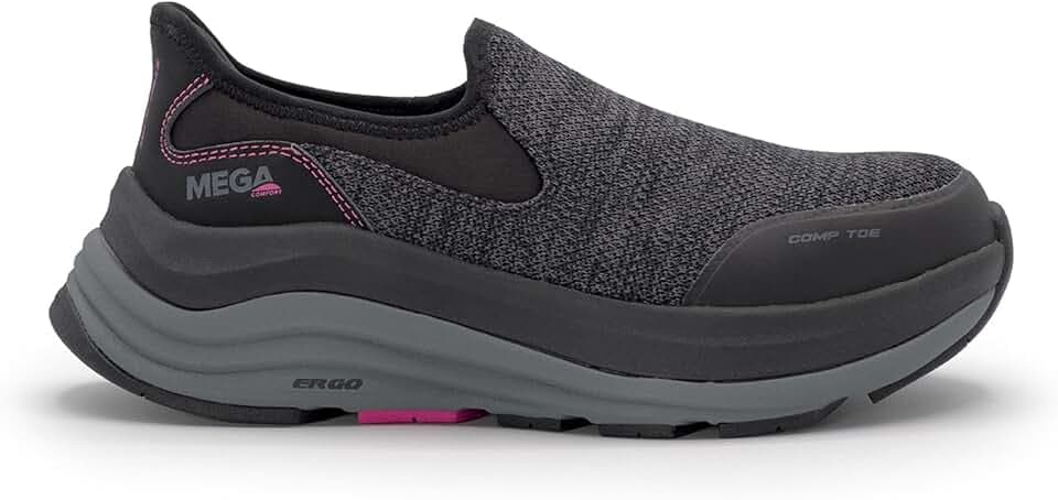 MegaComfort Ergo Delta Composite Toe Shoes for Women – ASTM Non-Slip EH Slip-on Safety Shoes with Ergonomic Insoles – Black