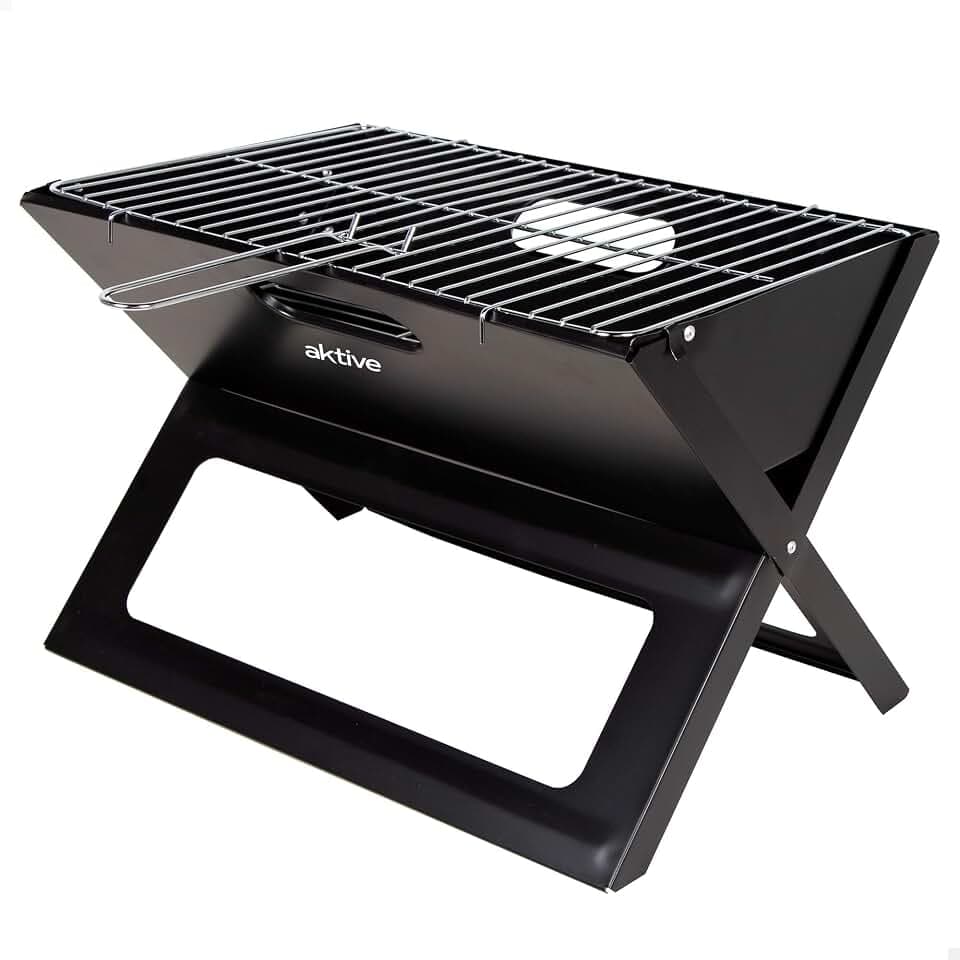 Aktive 63033 - Tragbarer und faltbarer Holzkohlegrill, Schwarzer und rechteckiger Stahl, Mit Tragegriff, Maße 45x29x30cm, Einfacher Aufbau und Transport, Campinggrill, Terrasse, Balkon