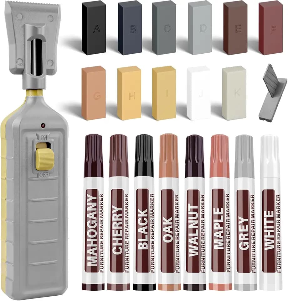 Laminat Reparaturset, Parkett Reparaturset mit Schmelzwerkzeug, 11 Farben Hartwachs für PVC Vinylboden, Laminatboden, Linoleum Bodenbelag, Holzböden Möbel Arbeitsplattet Reparatur Set